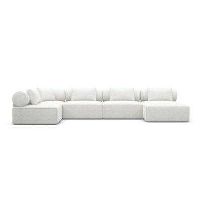 Anicipri canapé panoramique angle droit en tissu bouclé blanc