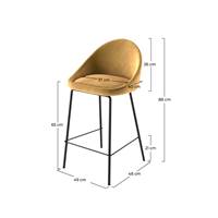 Turin chaise de bar arrondie velours jaune et pieds métal noir H65