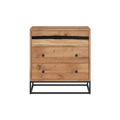 Zen commode en bois d'acacia massif et métal, 3 tiroirs