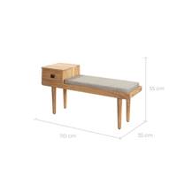 Basset banquette d'entrée en bois d'acacia et tissu gris clair avec tiroir