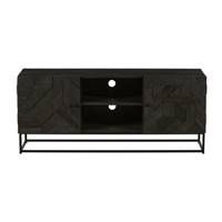 Villars meuble TV en bois de manguier noir 2 portes gravées et 2 niches