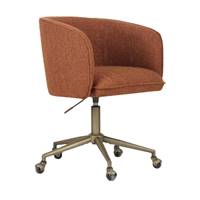 Alexia chaise de bureau rotative à roulettes tissu terracotta et laiton