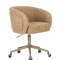 Lucy chaise de bureau à roulettes rotative en tissu tweed jaune et laiton