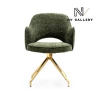 Adlad chaise de bureau rotative en tissu tweed vert kaki et métal doré