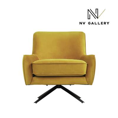 Serafin fauteuil pivotant en velours jaune moutarde et métal noir
