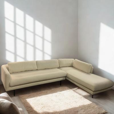 Harry canapé d'angle gauche en tissu blanc écru et métal noir