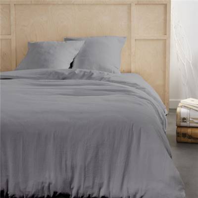 Ali parure de lit 240x260 en gaze de coton uni gris acier