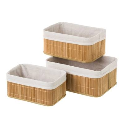 Lantis lot de 3 paniers bambou naturel et tissu