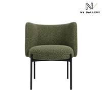 Gilo chaise en tissu bouclé vert kaki et métal noir