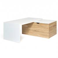 Florenz table basse plateau rotatif et espace de rangement blanc bois