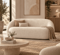 Coppa canapé 2 places en tissu bouclé blanc avoine asymétrique