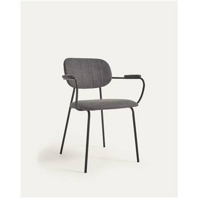 Kana chaise en chenille gris foncé et acier noir