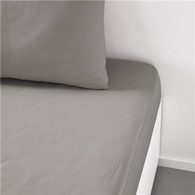 Essential drap housse 140x190 23cm coton gris dune