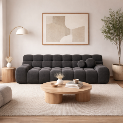 Boon canapé 4 places en tissu texturé gris anthracite