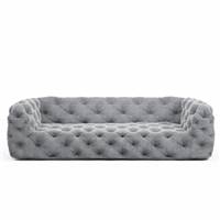 Layor canapé 4 places en velours capitonné gris clair