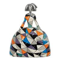 Menina statuette femme robe multicolore géométrique en résine argenté