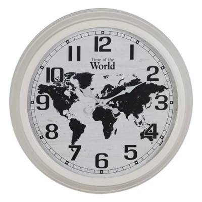World horloge blanc-noir en métal carte du monde Ø70cm