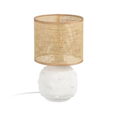 Lampe de table en céramique blanc effet bulle abat-jour cannage
