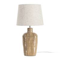 Traisen lampe de table en céramique à carreaux beige et abat-jour lin