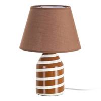 Samine lampe à poser en céramique marron rayé blanc abat-jour tissu H30cm