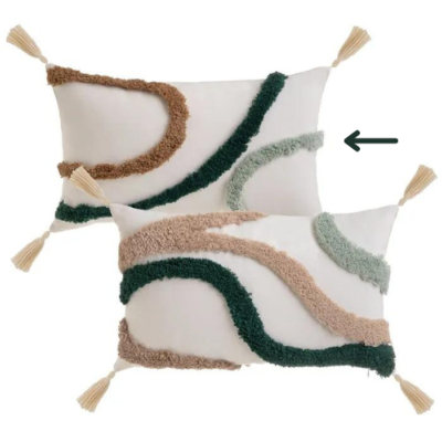 Ashkana coussin en polycoton motifs lignes 50x30cm vert