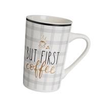 Time lot de 4 tasses/mug en céramique blanc noir et doré