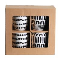 Solina lot de 4 tasses/mugs noir et blanc motif géométriques