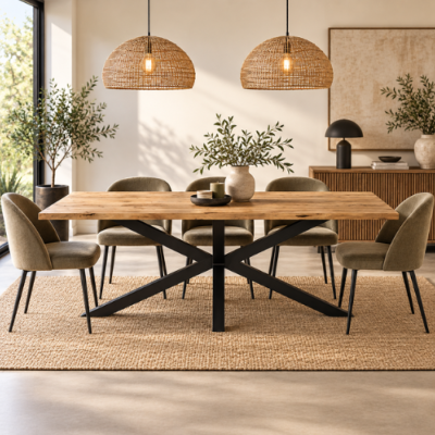 Accor table à manger en bois massif d'acacia irrégulière 200cm