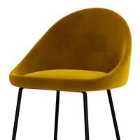 Turin chaise de bar dossier arrondie en velours jaune et pieds métal noir H75
