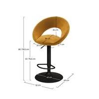 Guilia chaise de bar en velours jaune curry pivotante et réglable
