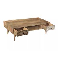 Linium table basse 2 tiroirs en bois de manguier à motifs