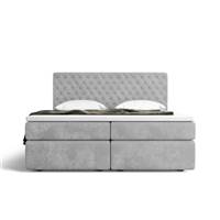Sturami lit 160x200 boxspring avec fonction de rangement velours gris clair