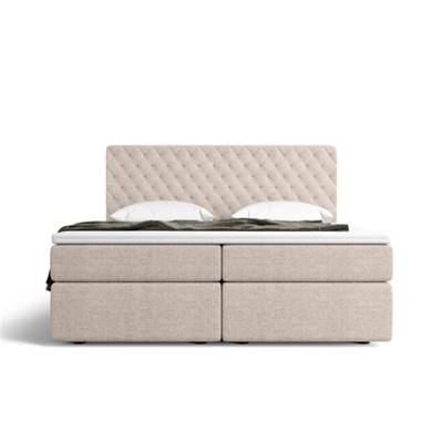 Asmirut lit boxspring 180x200 en tissu texturé capitonné beige