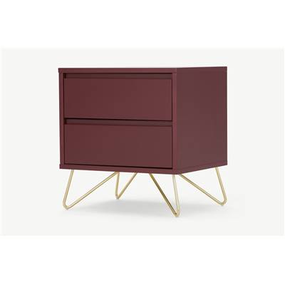 Elona table de chevet couleur Rouge bordeaux et laiton