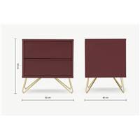 Elona table de chevet couleur Rouge bordeaux et laiton