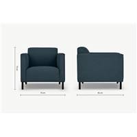 Herron fauteuil en tissu bleu Égée et pieds en métal noirs