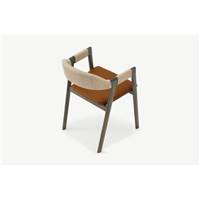 Nishan chaise cuir brun et bois teinté foncé