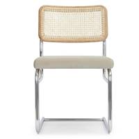 Lorenzo chaise design velours taupe, cannage et métal chromé