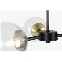 Globe plafonnier 3 ampoules noir laiton et verre fumé
