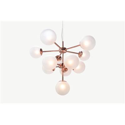 Globe lustre 11 ampoules cuivre et verrre dépoli