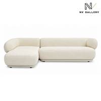 Havane canapé d'angle gauche en tissu bouclé blanc