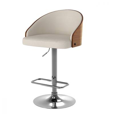Yon chaise de bar réglable pivotant en PU beige et bois plaqué noyer