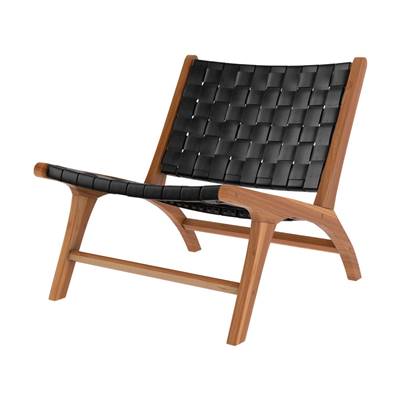 Essa fauteuil en teck et cuir tressé noir