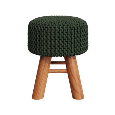 Kink petit tabouret tricot vert kaki et pieds en bois