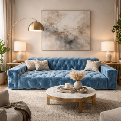 Venus canapé 4 places en velours bleu clair