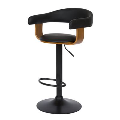 Vestal chaise de bar réglable et pivotant PU noir et plaqué noyer