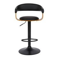 Vestal chaise de bar réglable et pivotant PU noir et plaqué noyer