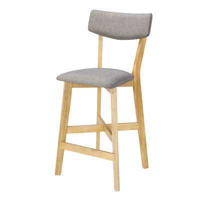 Nolite chaise de bar mi-hauteur en tissu gris et pieds en bois clair H68