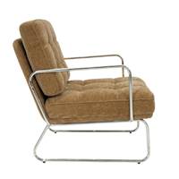 Klav fauteuil en tissu texturé camel capitonné tube acier chromé