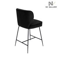Valo tabouret de bar velours noir et pieds noirs H65cm